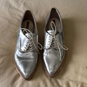 Zara Silver Flats Modern Metallic Loafers